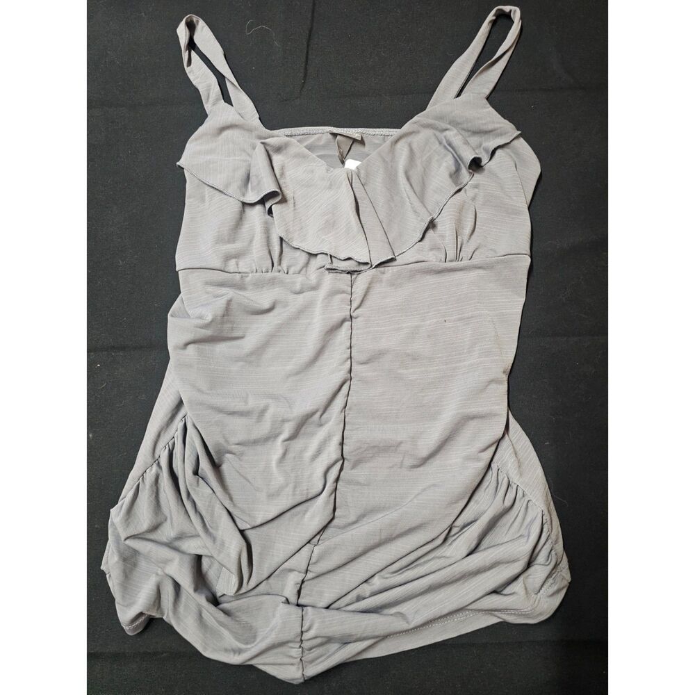 Gray Ruffle V-Neck Ruched Side Tank Top | Y2K Cami Sleeveless Blouse